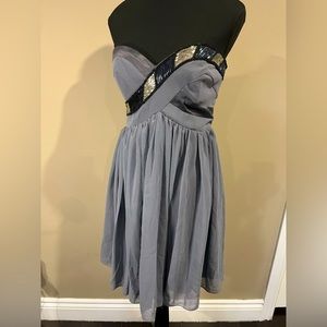 LIPSY grey strapless mini dress with striped sequin detailing